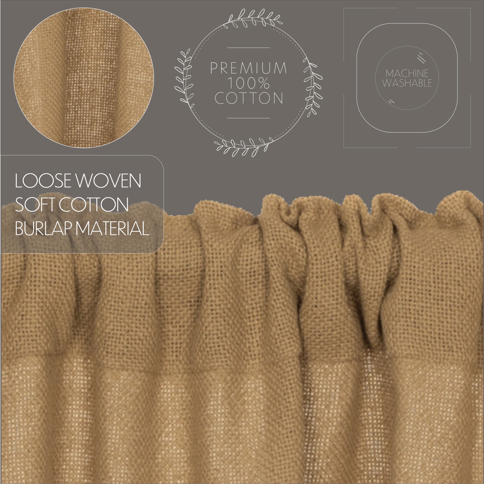 Farmhouse 24″x36″ Tier Pair Tan Rod Pocket Kitchen Window Curtains VHC Brands