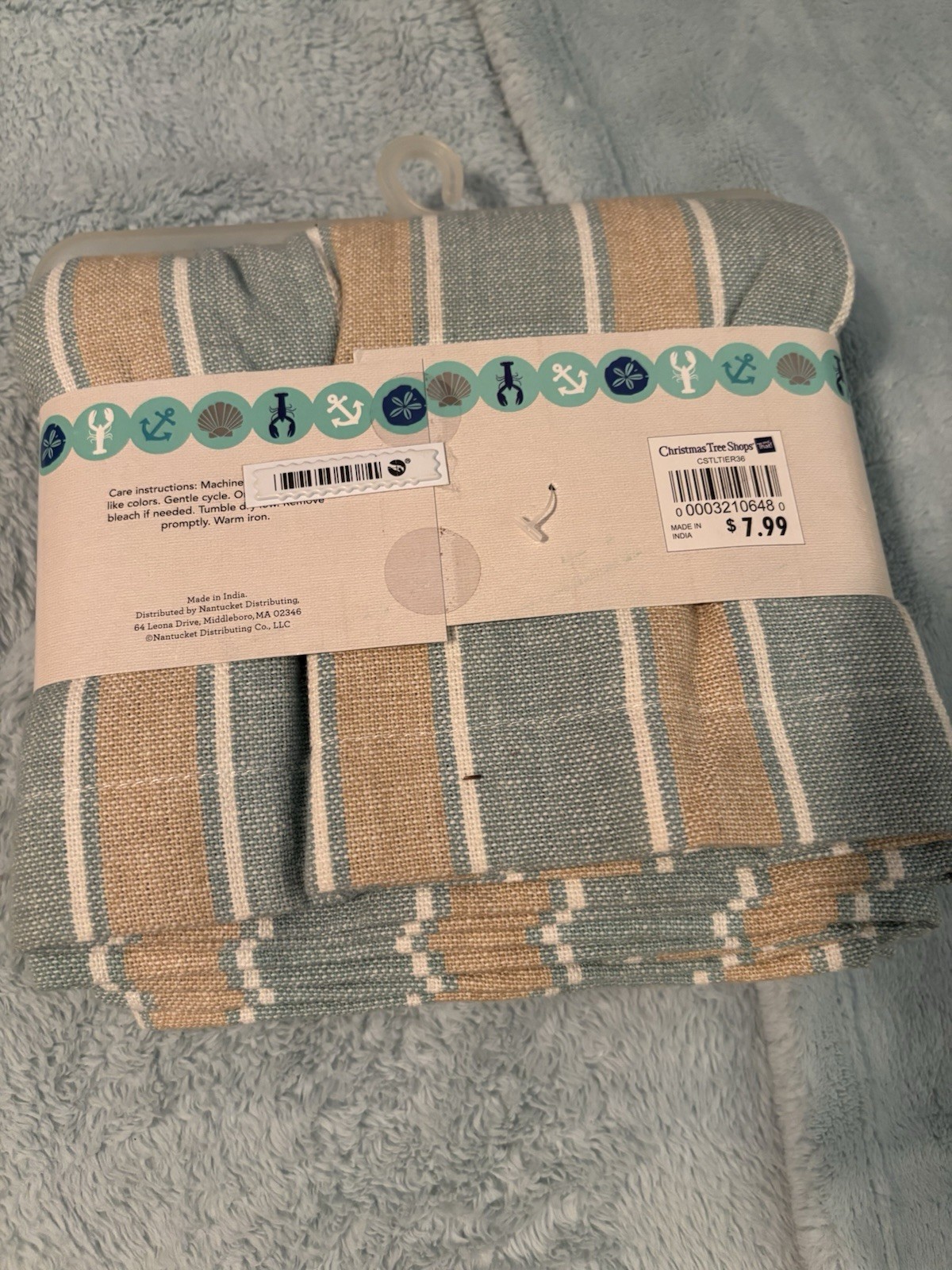 SeaSide Tier and Valance Set Tan Blue and White Cotton Fabric