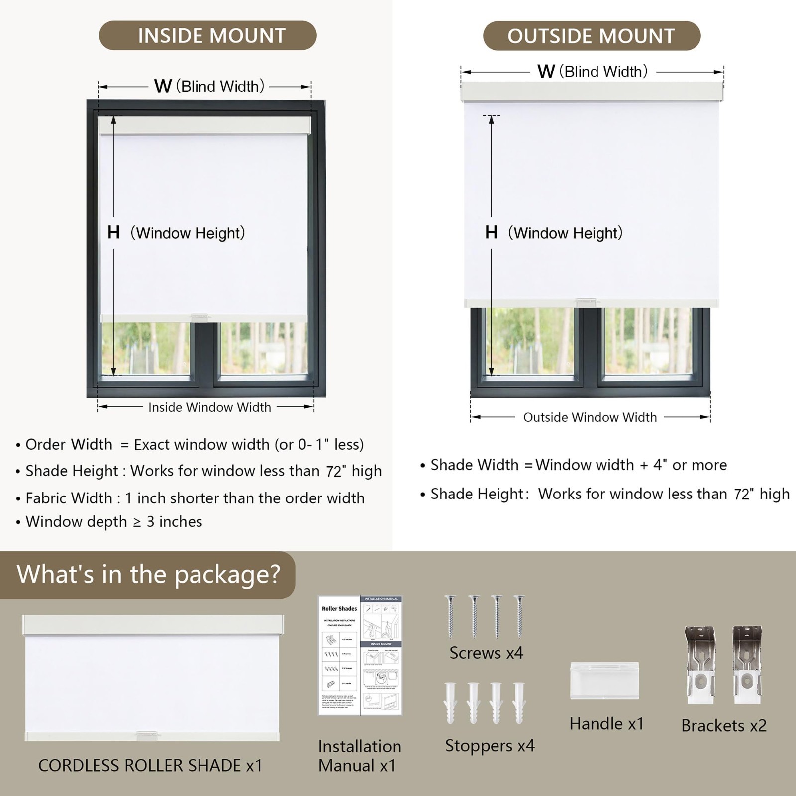 SUNOFF Cordless Blackout Roller Shade Blind 48×80 Matte Black Free Stop