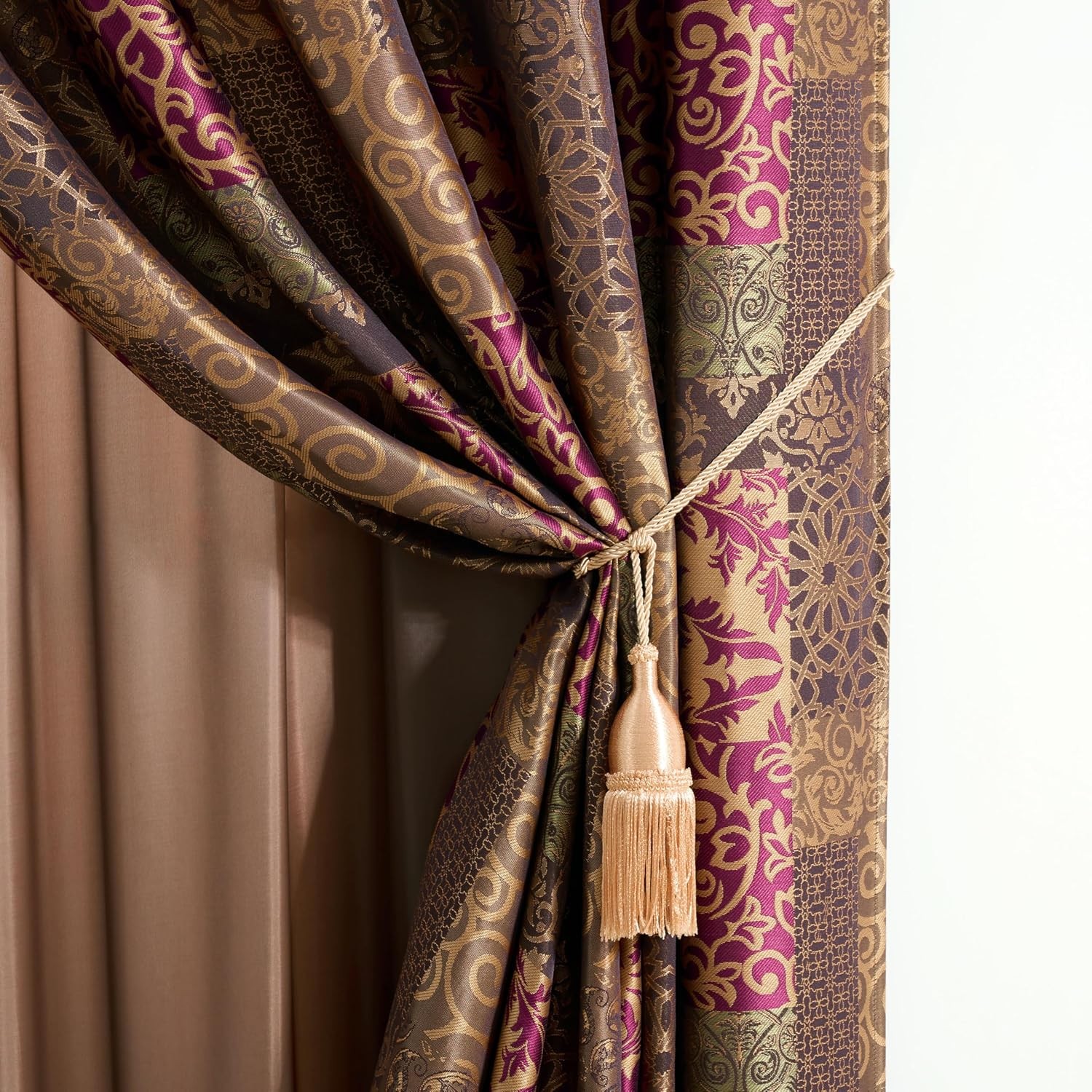 Amelia 4-Piece Multicolor Floral Jacquard Patchwork Curtain/Drape Set Sheer