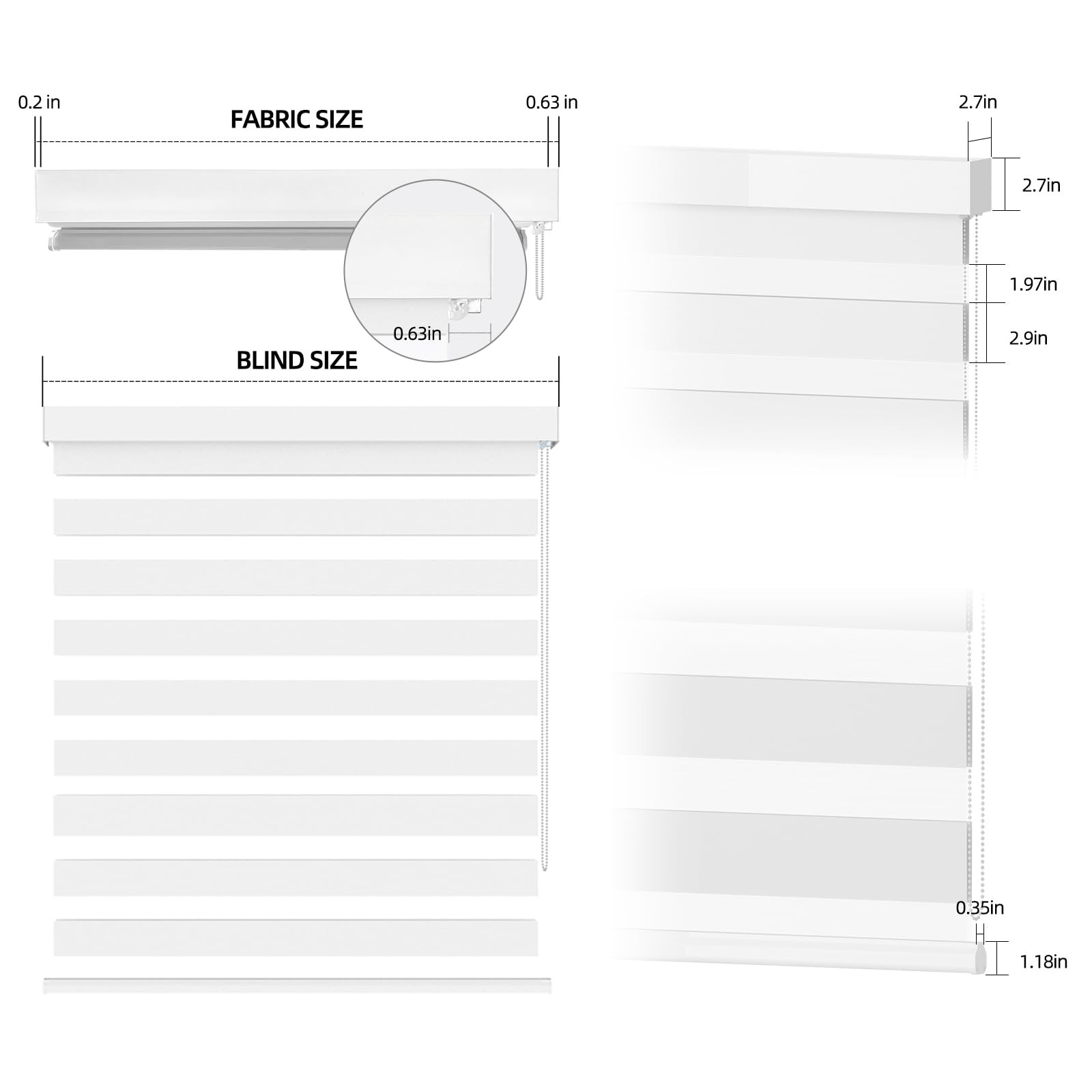Zebra Blinds for Windows (40″ W x 72″ H, White) Zebra Roller Window Shades, C…