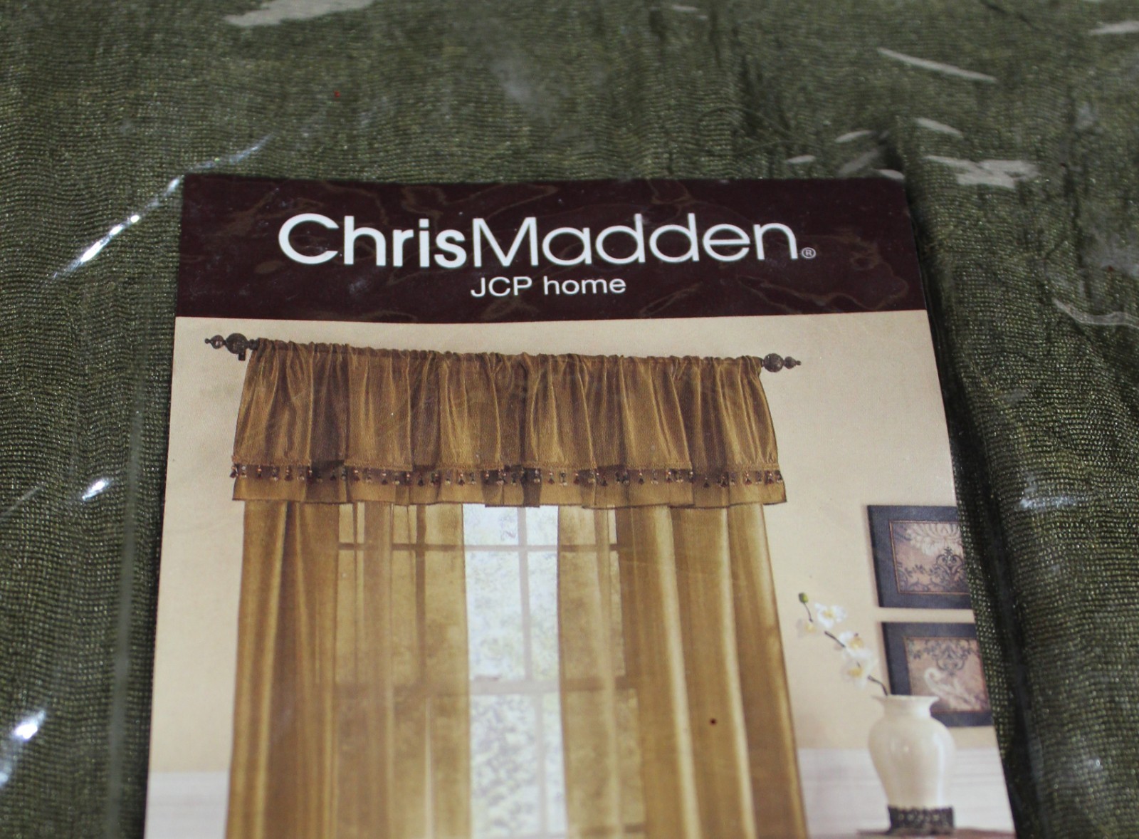 Chris Madden India Beaded Tailored Valance Olive Night NEW IN PACKAGE