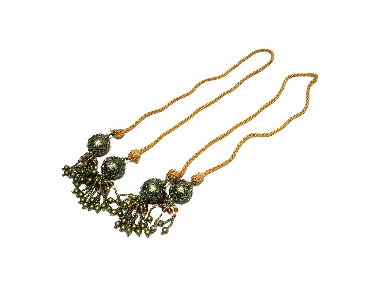 VTG Twisted Gold Cord Copper Glass Beads Drapery Tie Backs 2 pc Crafting Sewing