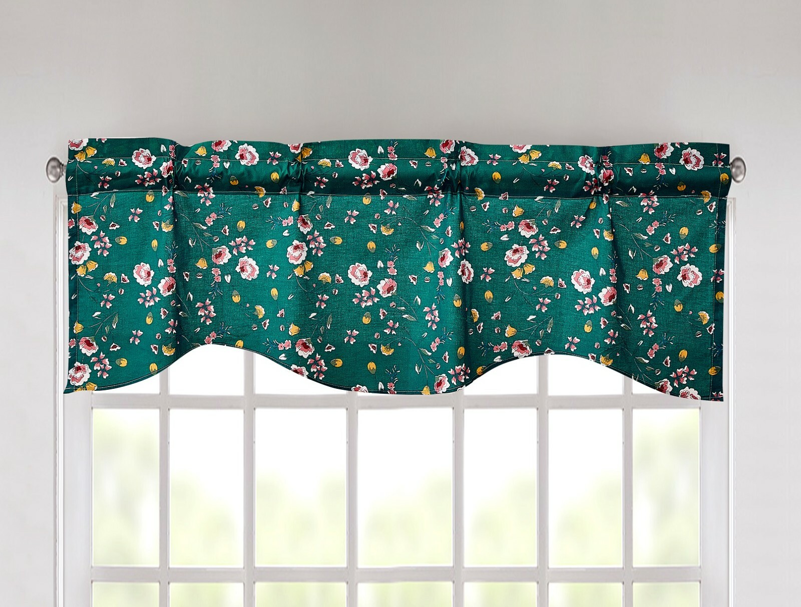 DaDa Bedding Semi Sheer Wild Flowers Green Floral Window Curtain Valance 18 x 52