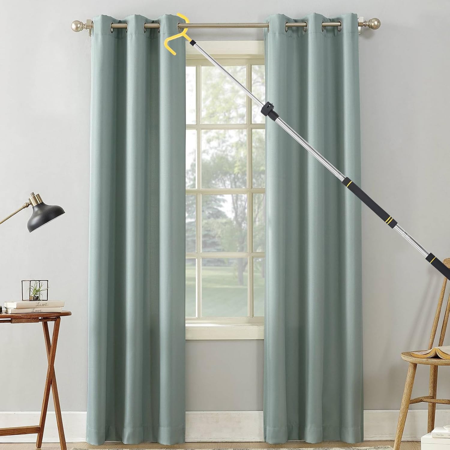 Curtain Pull Wand, Drapery Pull Rod for Curtains Adjustable 3-7.7 Feet