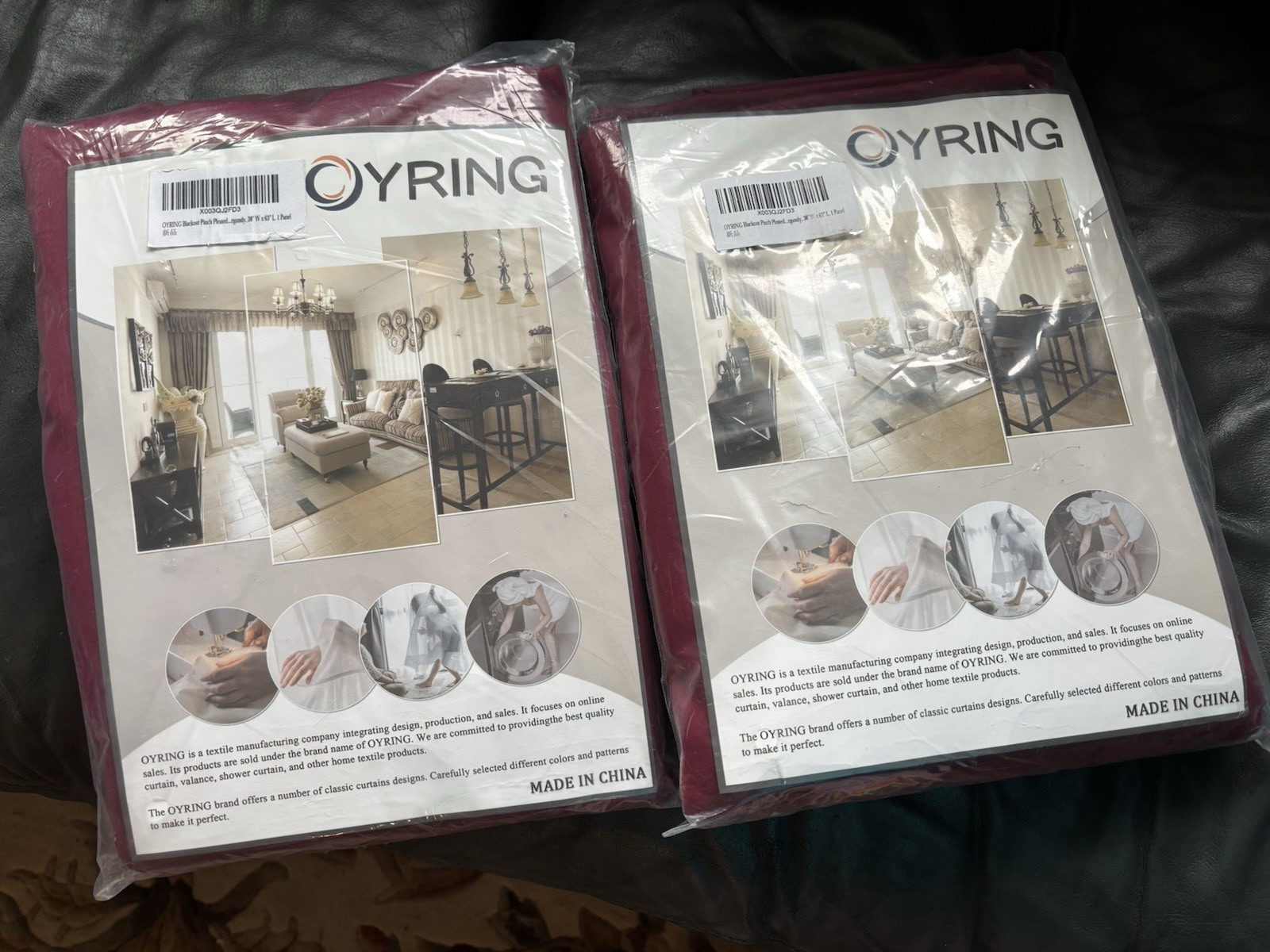 LOT OF 2 OYRING BURGANDY BLACK OUT CURTAIN PANELS 38W X 63L (NEW)