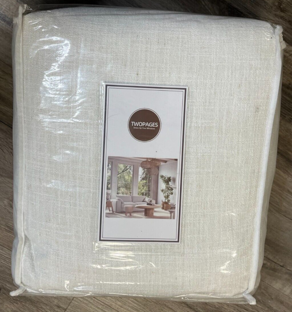 TWOPAGES 72″W x 102″L Pinch Pleat Darkening Faux Linen Drape Beige White 1 Panel