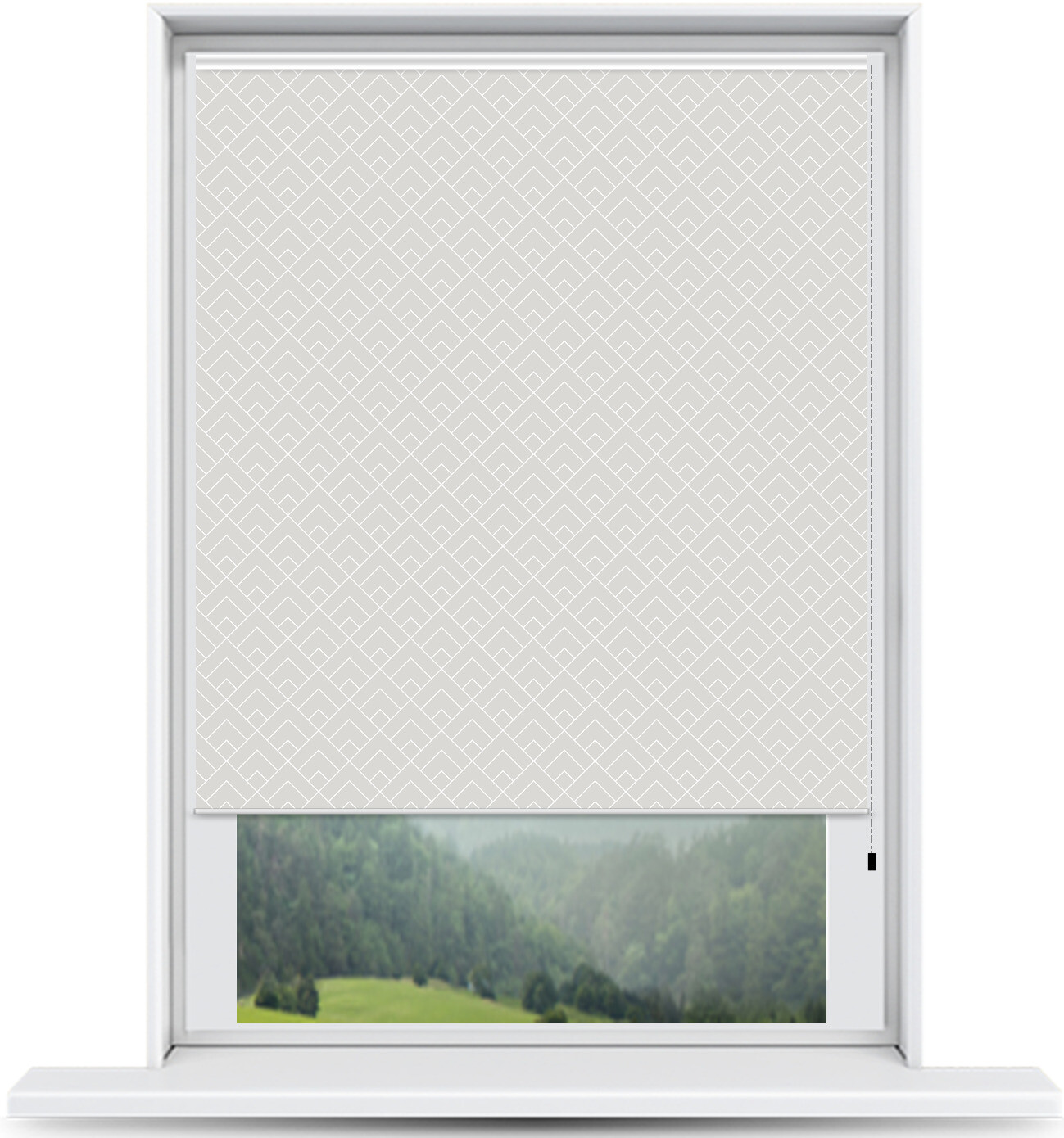 ArtToFrames Custom Window Shade – Blackout Peaks Modern Grey Design Reversed Rol