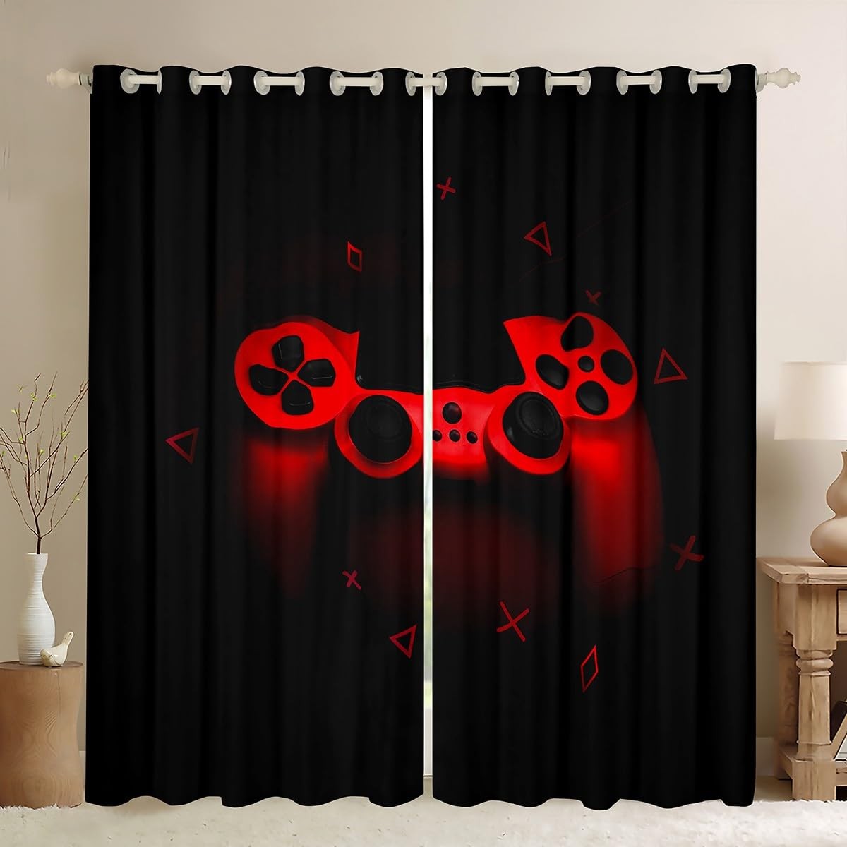 Erosebridal Boys Games Room Darkening Curtain Red Gaming Console Window Curtain