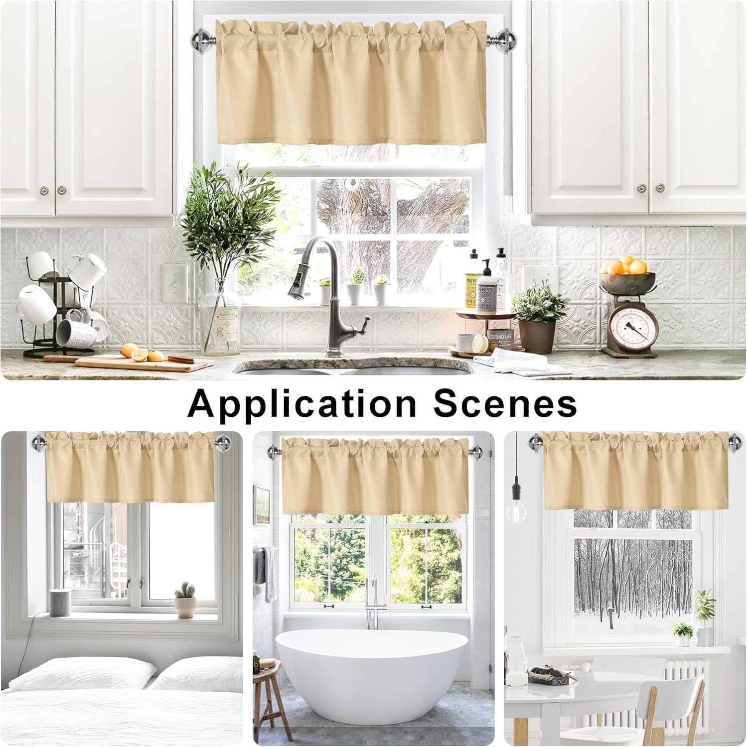 Beige Valances for Kitchen Windows Spillproof Antiwrinkle Jacquard Rectangle