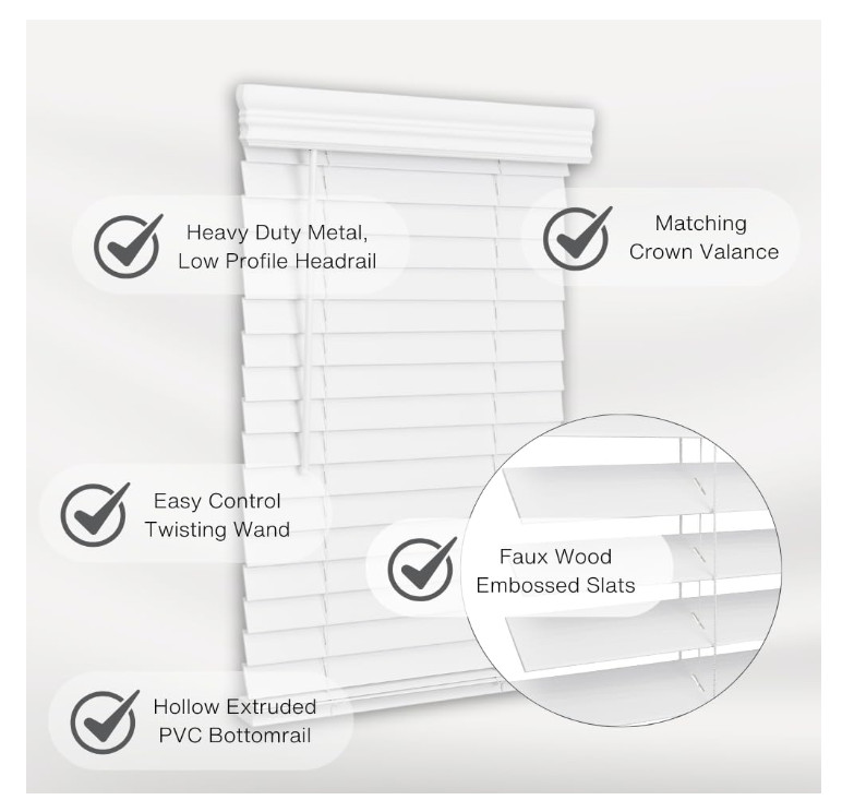 Lotus & Windoware Cordless, 2 Inch Faux Wood Blind, 24″ Wide x 60″ Long