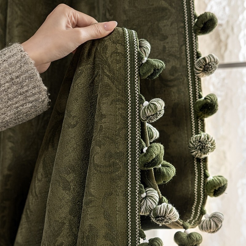 Custom French Green Living Room Chenille thick cloth curtain tulle drape C2161