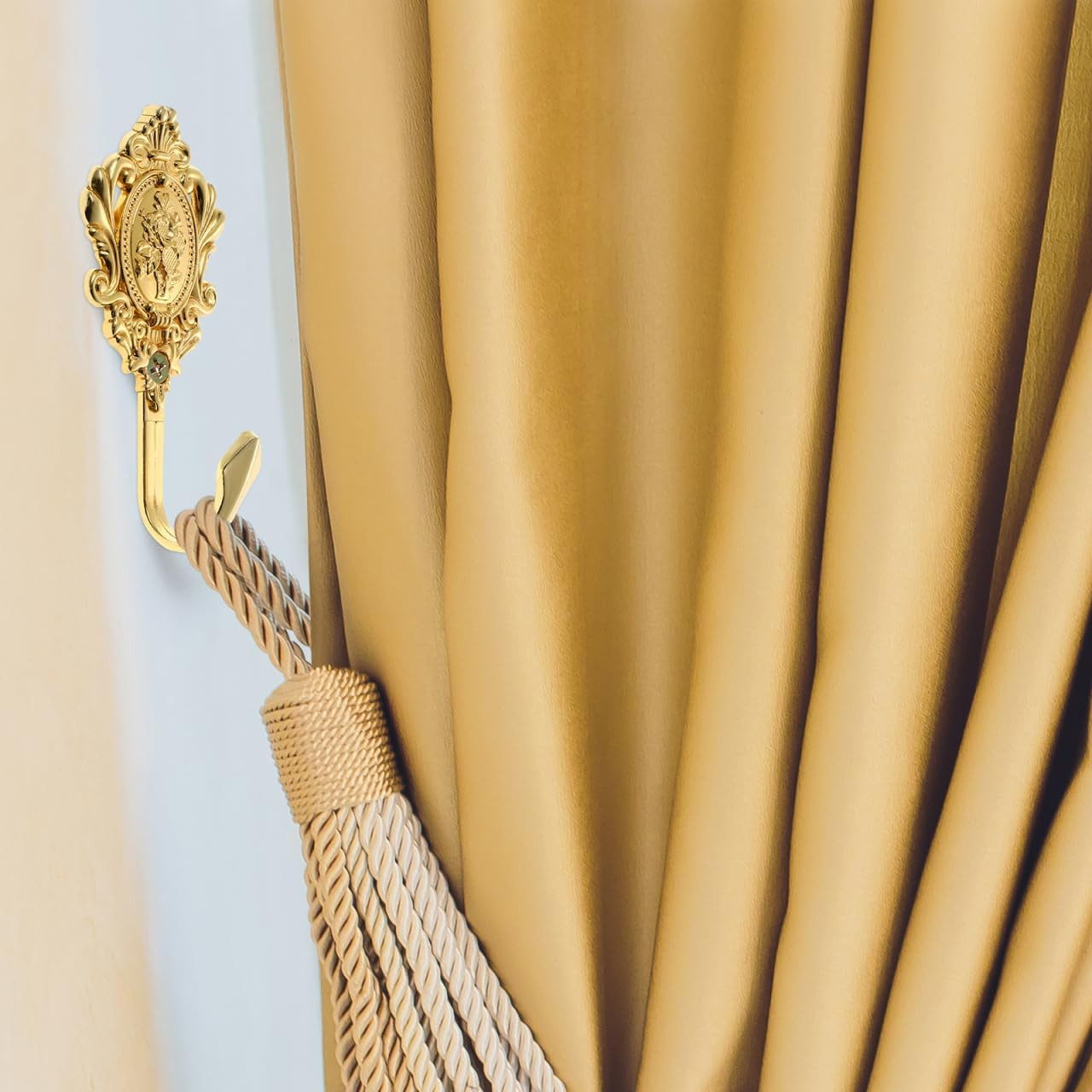 2 Pack Gold Curtain Holdbacks, Decorative Zinc Alloy Rose Floral Curtain Tieback