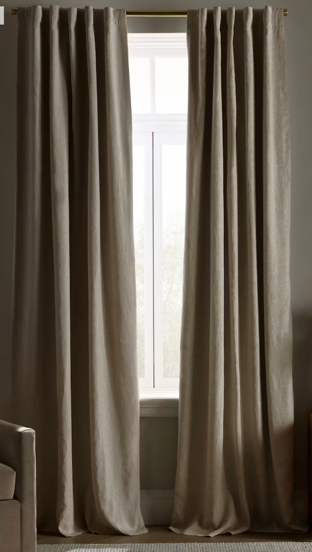Quince European Linen Blackout Curtains 48×96 Flax Set of 2 Room Darkening Panel