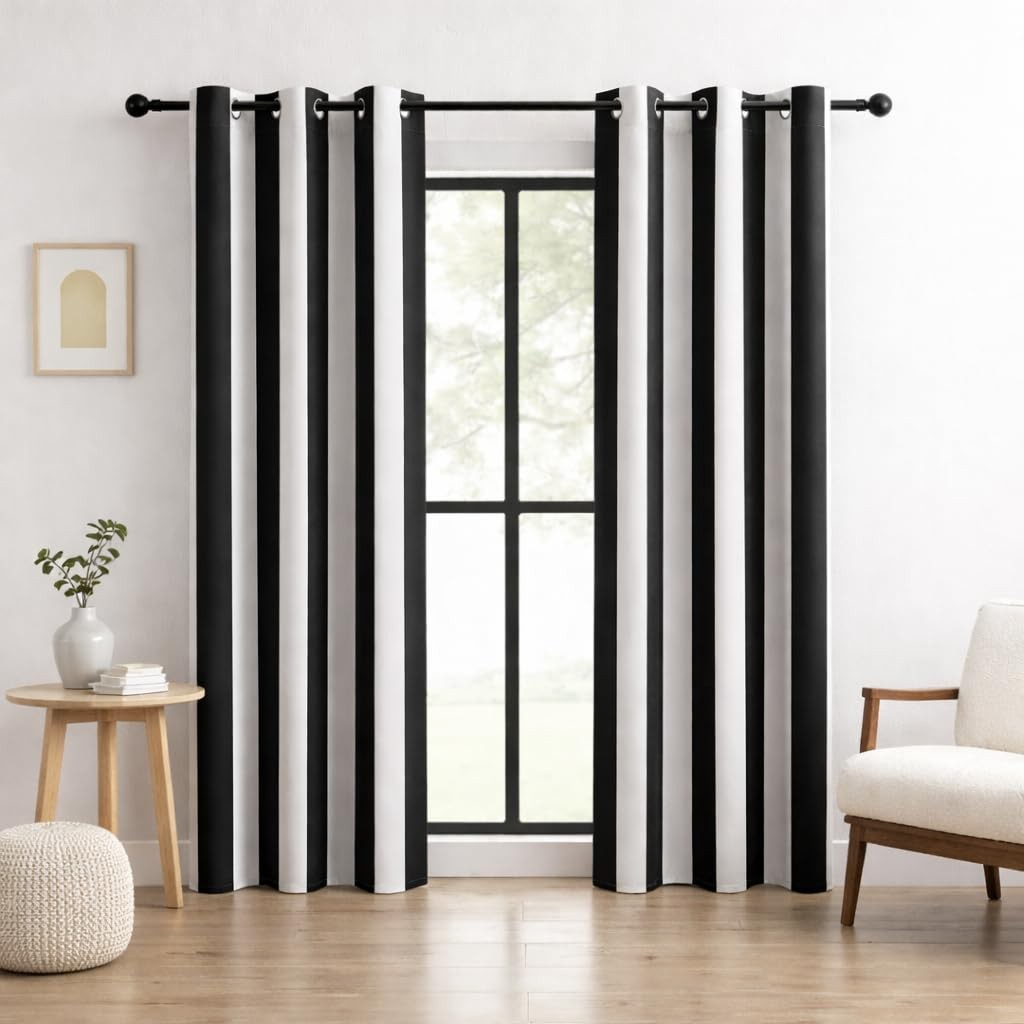 Black and White Vertical Stripe Blackout Curtains, Modern Minimalist Striped …