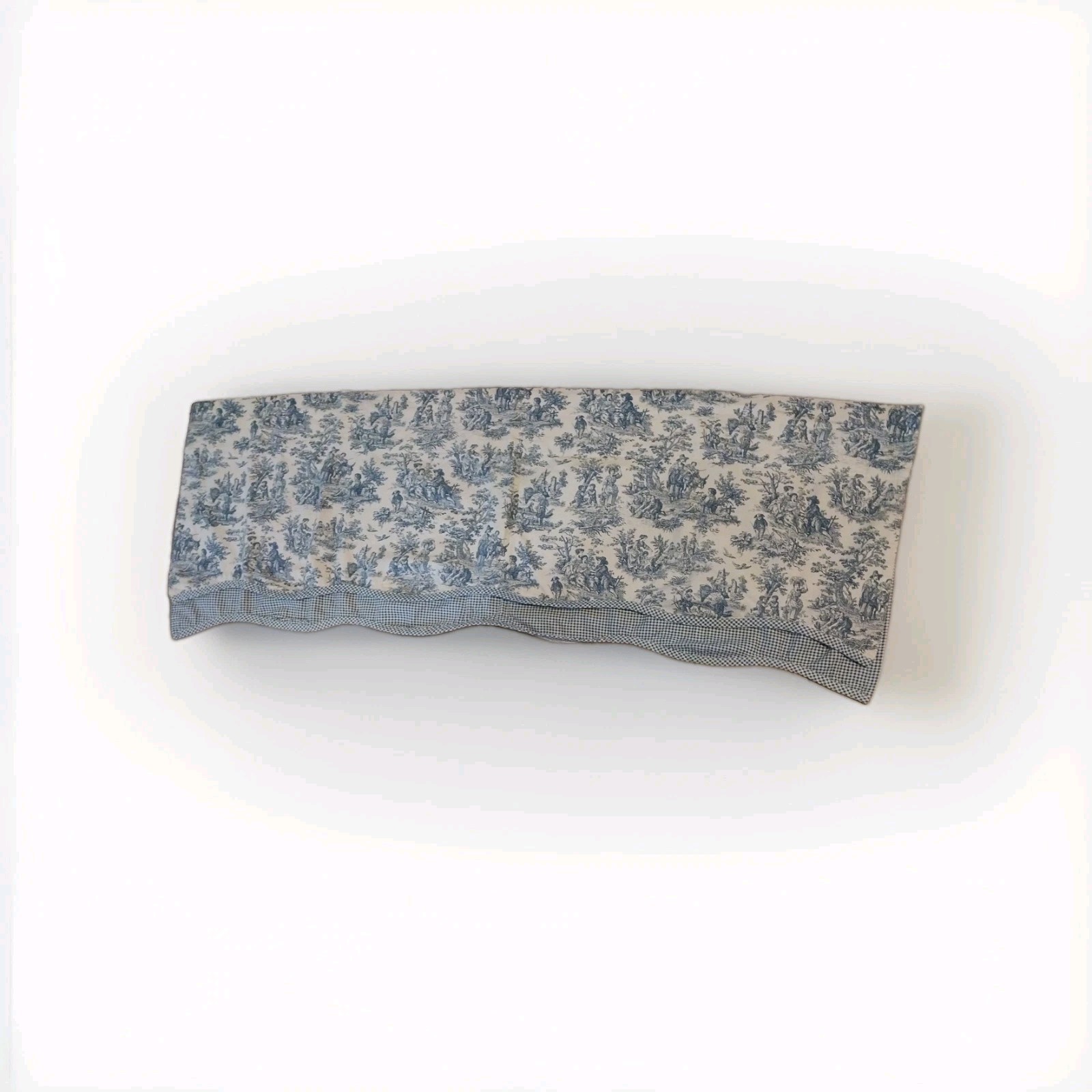 WAVERLY CURTAIN TOPPER VALANCE 53″WX 18″ L BLUE TOILE SCALLOPED COUNTRY CHECKS