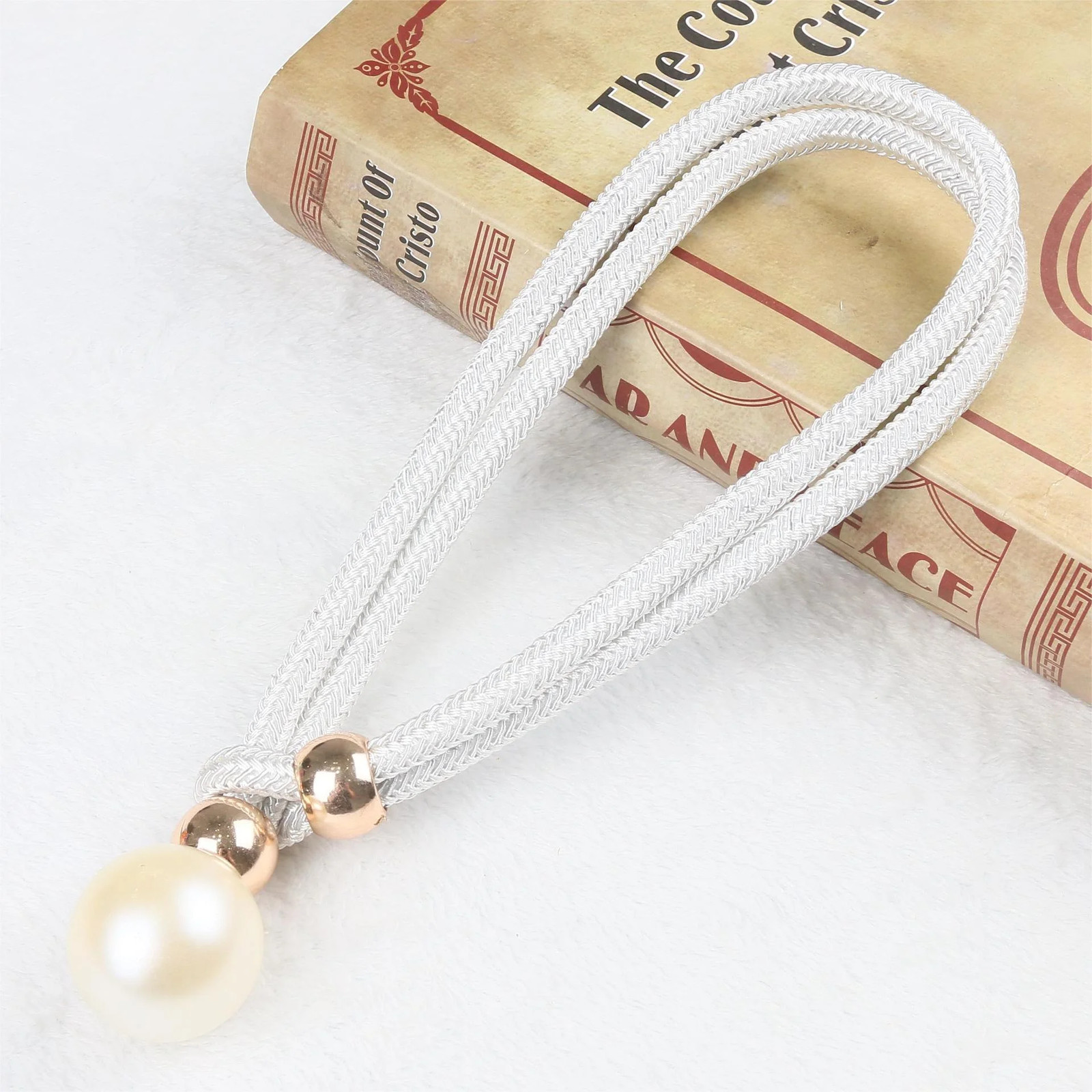 2 pieces No-hole curtain tiebacks, pull-style pearl tie cords, curtain fasteners