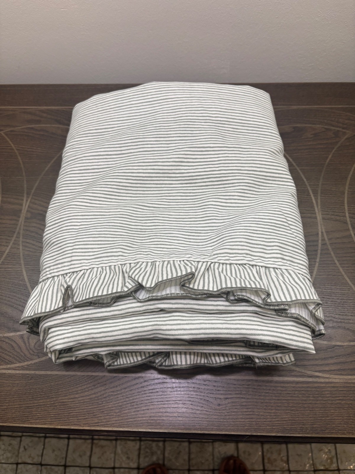 West Elm Kids Curtain Panel 48×84 Pinstripe Ruffle Blackout Caledon-1(one)