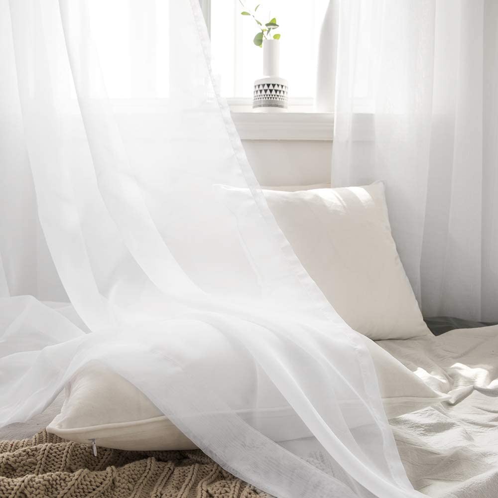 MIULEE Solid Color Sheer Curtains 63 Inches 42″W x 63″L (Pack of 2), White