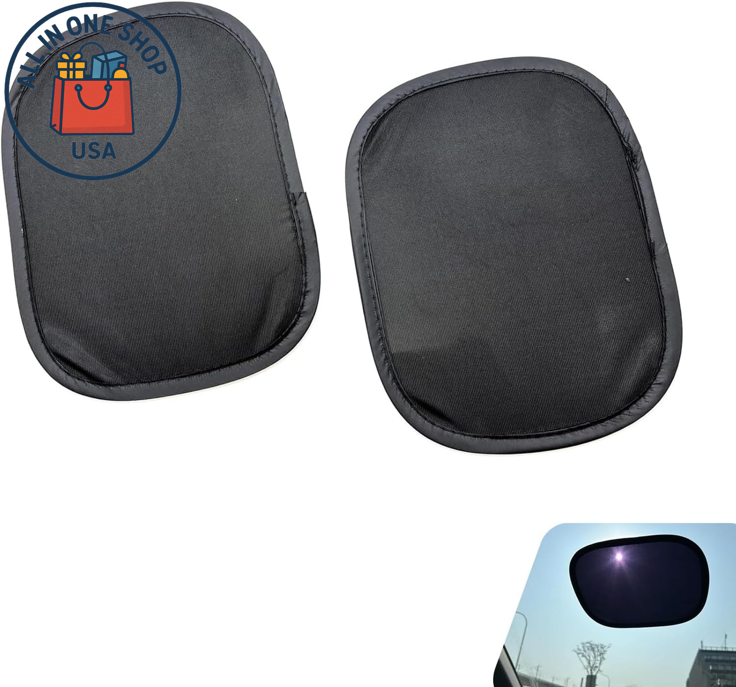 Static Cling Car Window Shades, Universal Sun Glare Protection (Black) 2-Pack