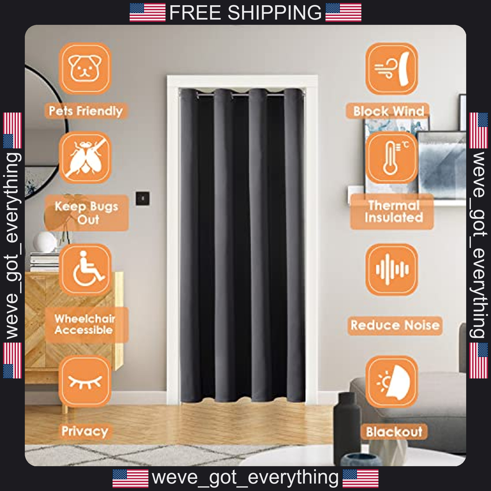 Single Doorway Curtain Panel Dark Grey Privacy Insulation
