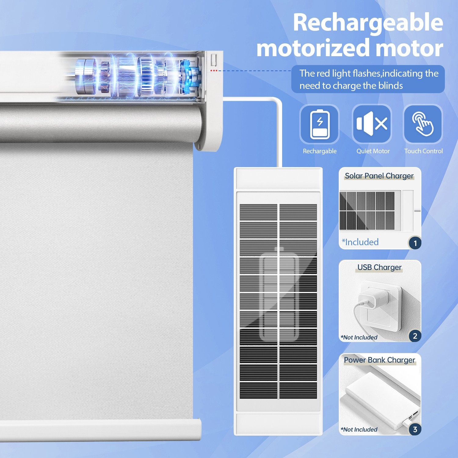 Motorized Roller Blinds with Remote Control【Solar Panel Included】 total blackout