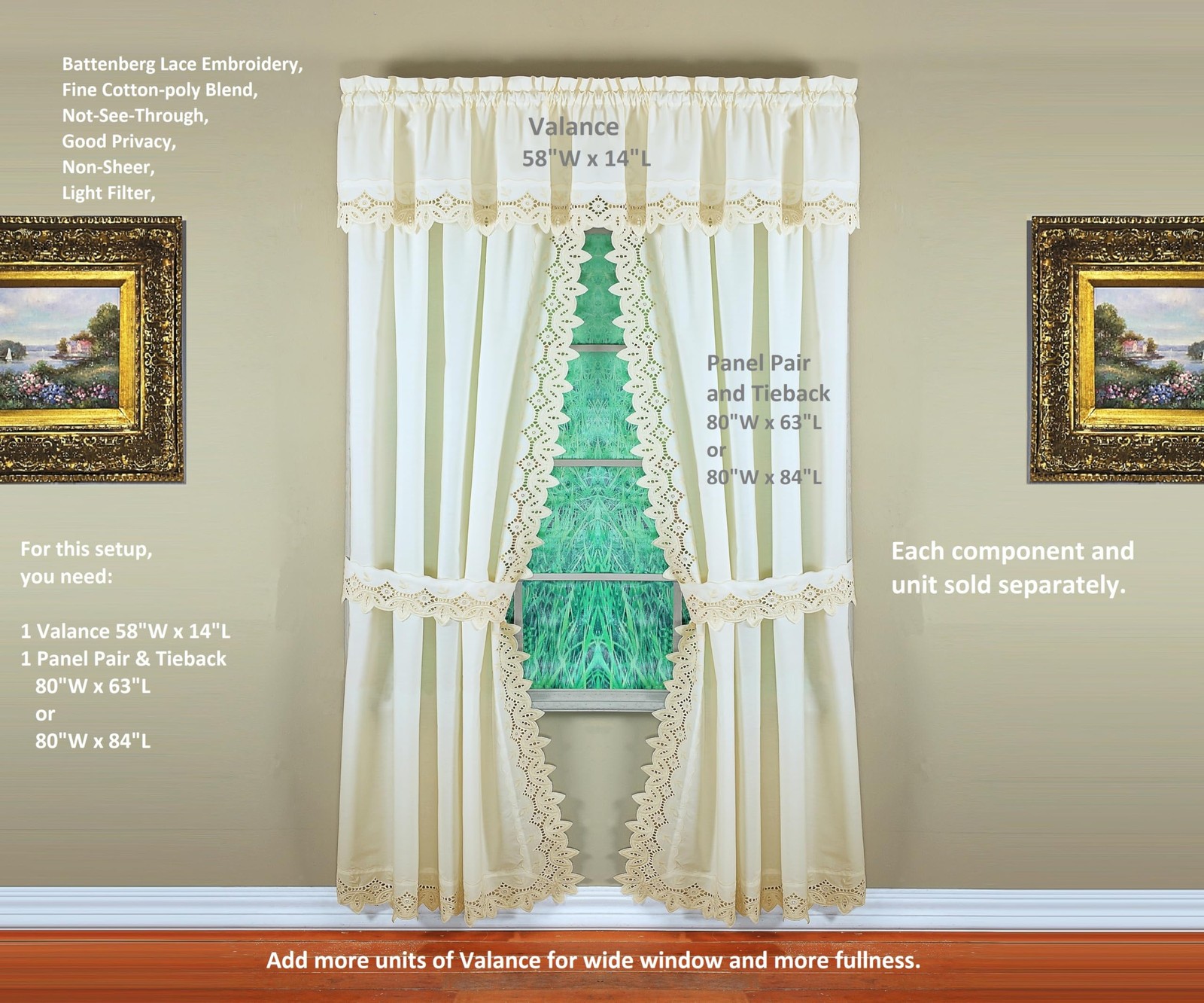 Today’S Curtain Todays Curtain Heirloom Battenberg Eyelet Valance 14 Ecru 58 W