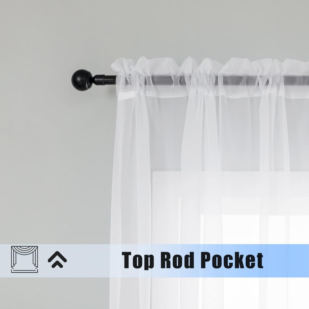 Modern Sheer Curtain Panels Set of 2 58×84 inches White Voile for Home Decor
