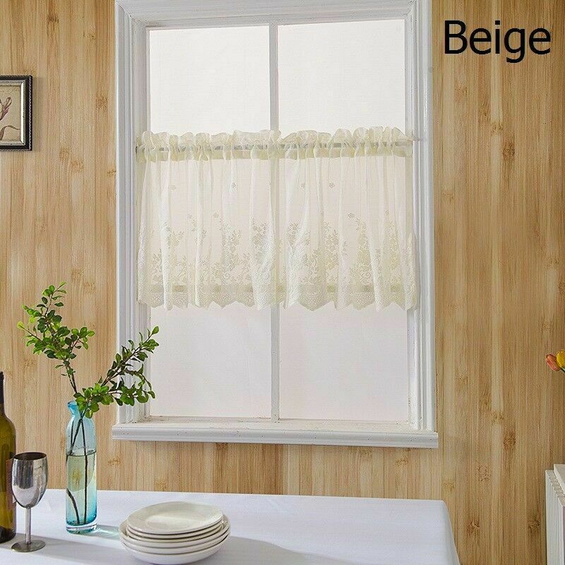 Embroidery Lace Short Curtain Semi-sheer Solid Floral Home Cafe Cabinet Valance