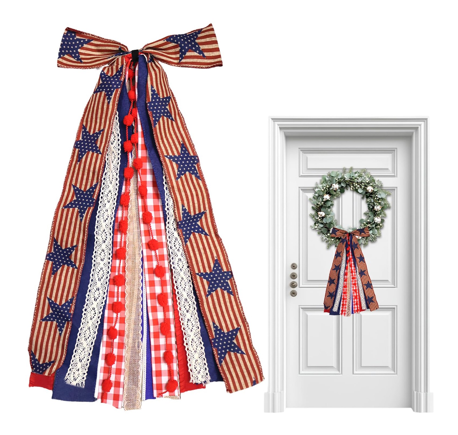 4th of July Patriotic Wreath Bows for Front Door, Red Blue Stars and Stripes …