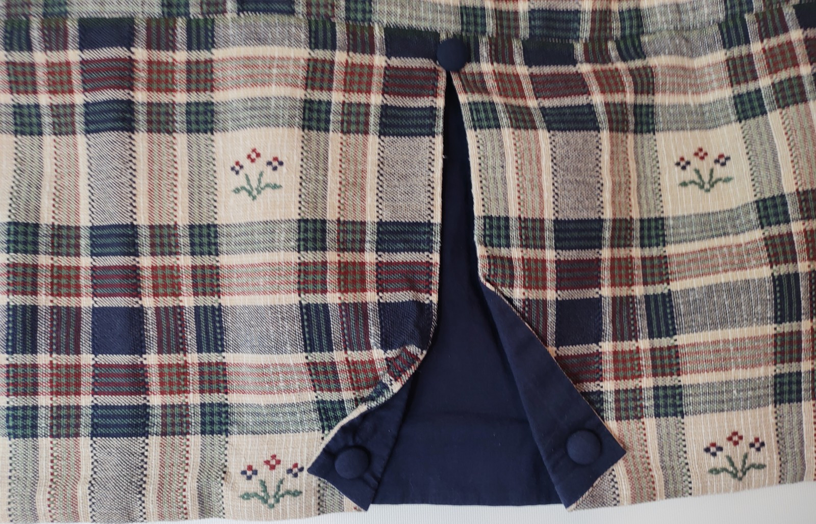 2 Rustic Country Plaid Checked Valances with Buttons & Flowers~56 in x 17 in