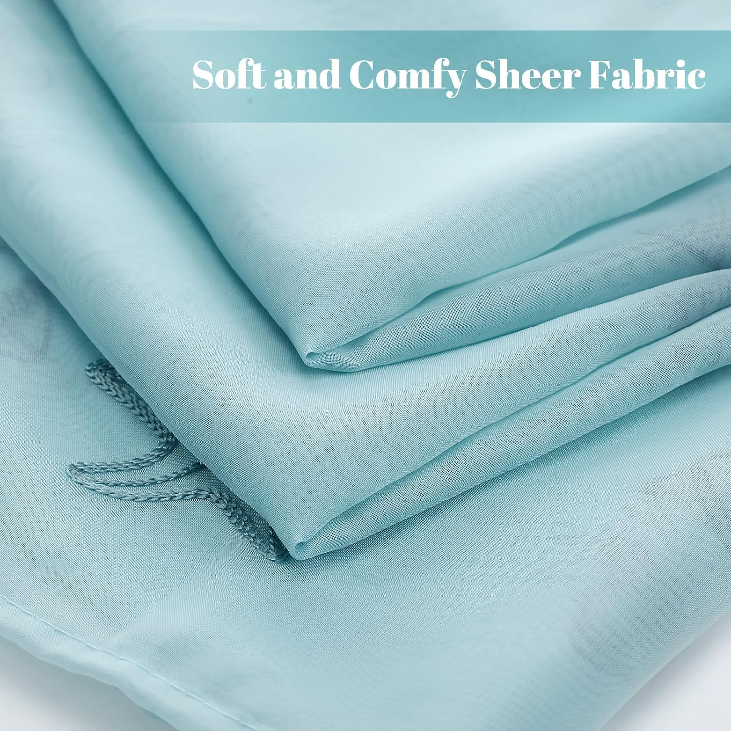 Coastal Beach Sheer Curtains 84 Inch 2 Panels Embroidered Voile Window Drapes