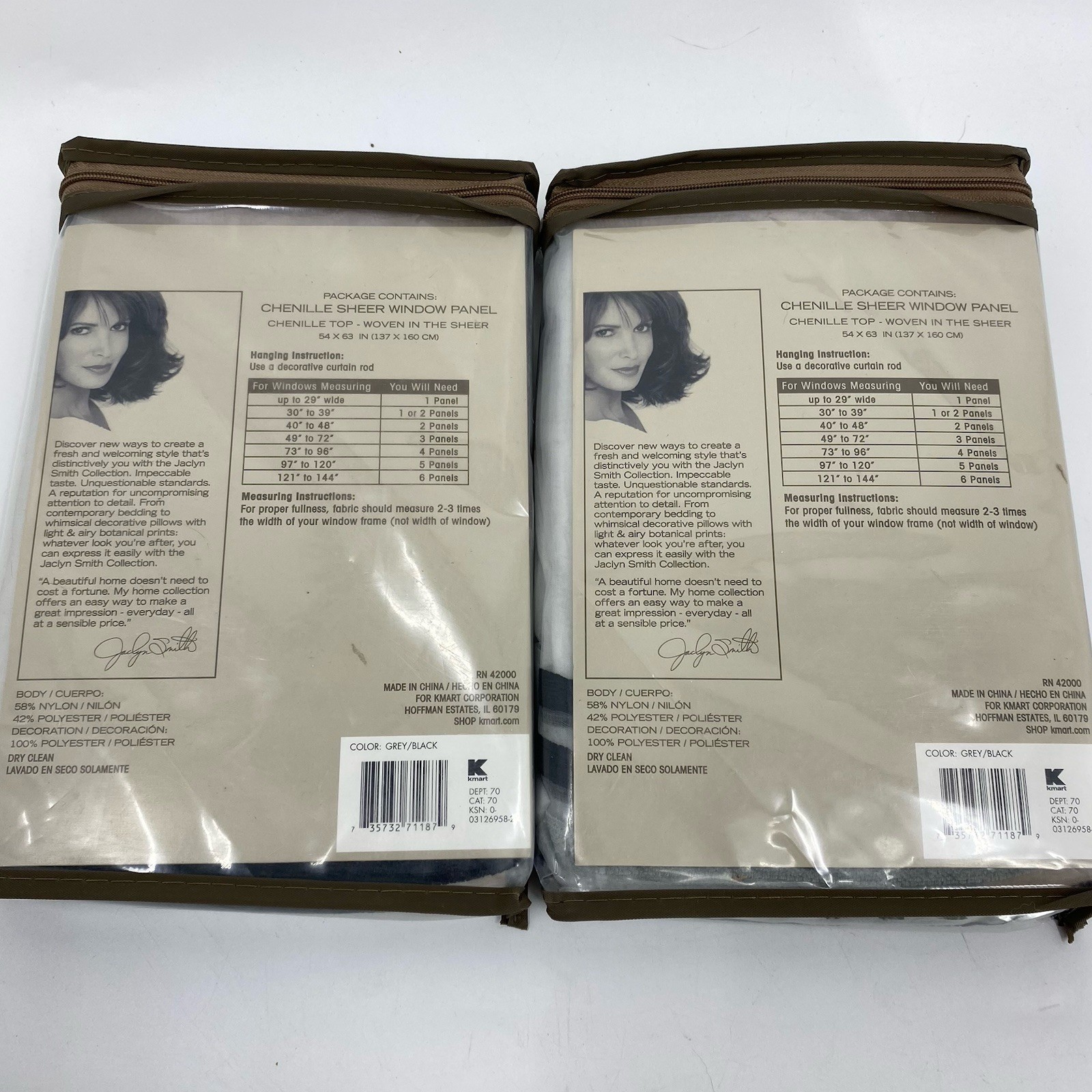 Lot 2 Jaclyn Smith Chenille Sheer Window Panel Black Gray 54″ x 63″