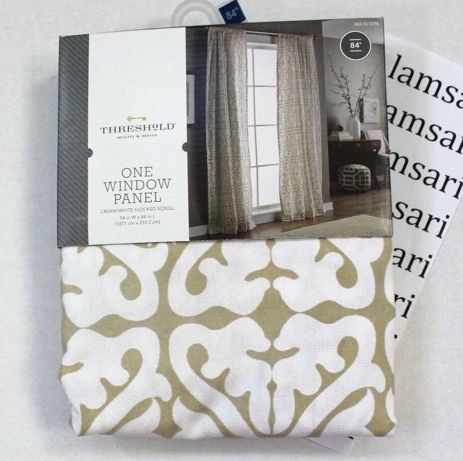Threshold Cream White Flocked Scroll ONE Window Treatment Panel 84″ NEW