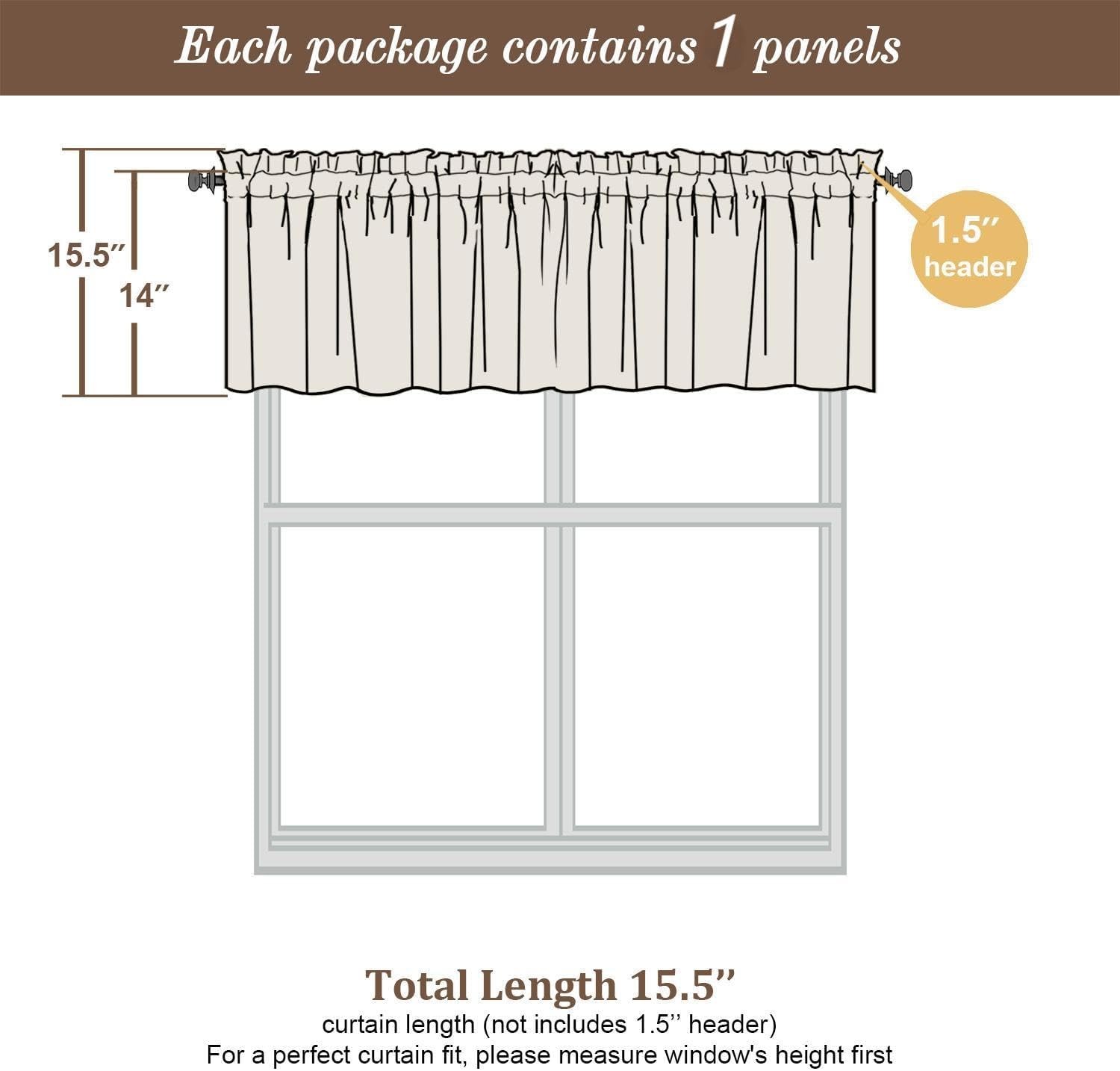 Sheer Valances for Windows 2 Pack, Small Window 42″W x 14″L (Pack of 2) Taupe