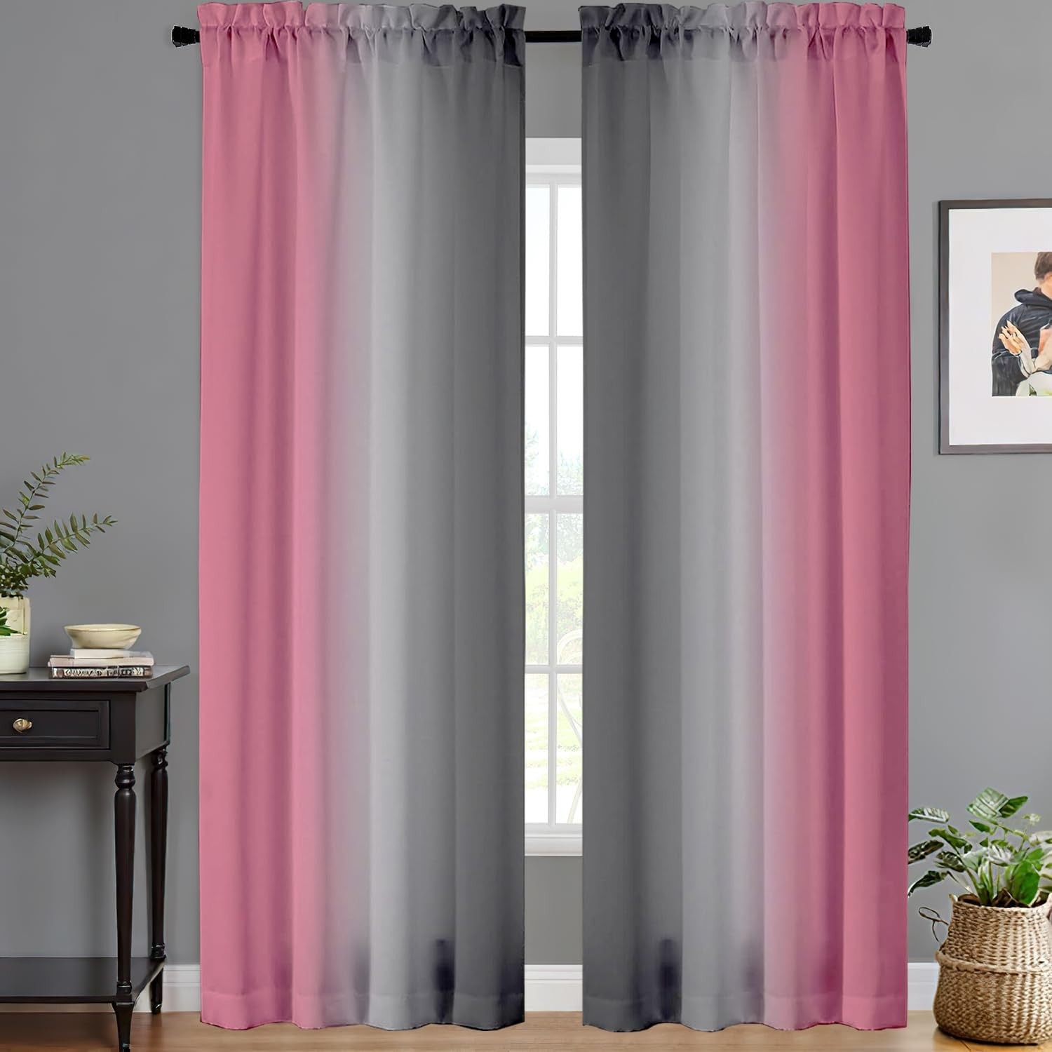 Goldlawn Pink Curtains Pink And Grey Cute Abstract Ombre Light Filtering