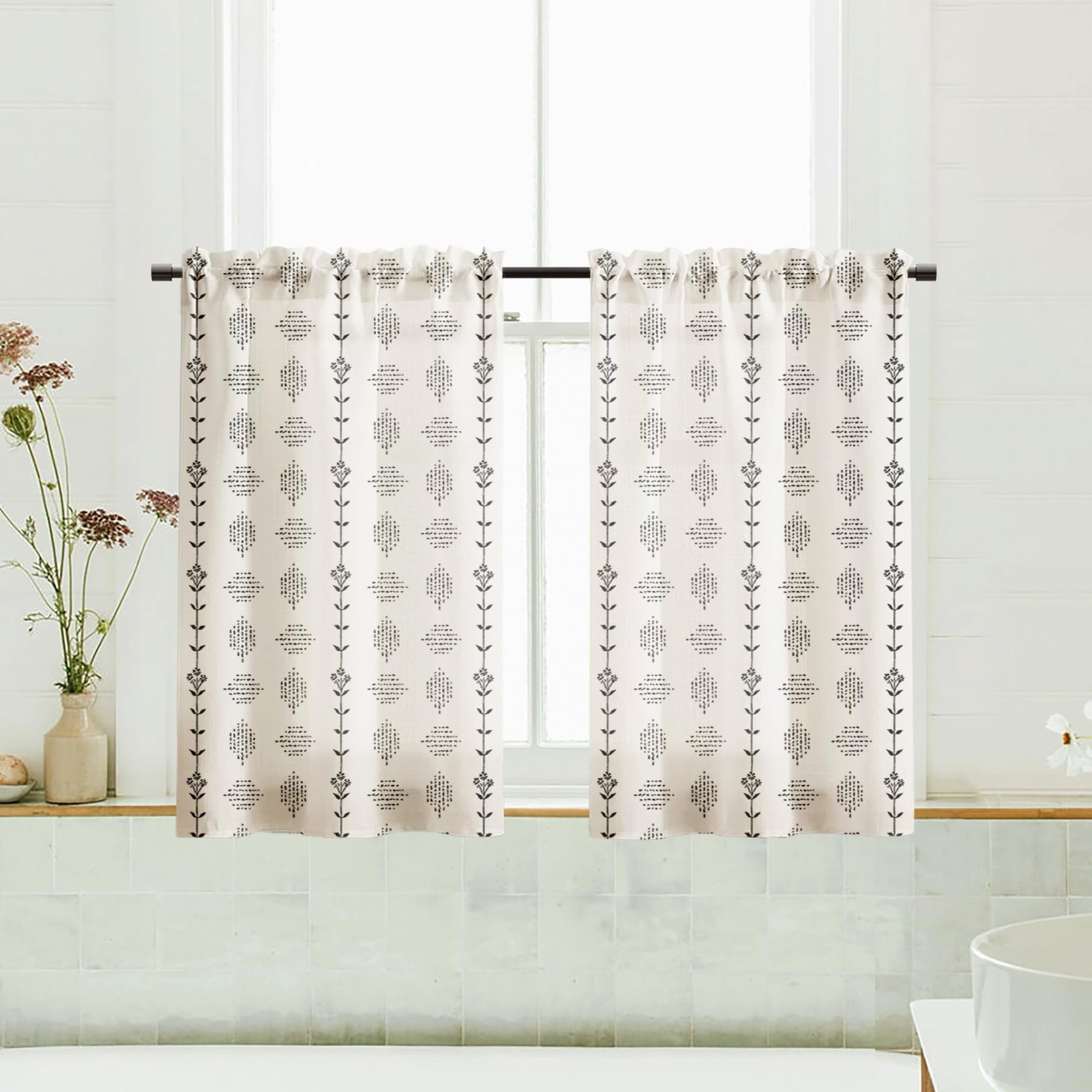 Boho Kitchen Curtains 36 Inch Length,Sheer Linen Modern Farmhouse Style Half …