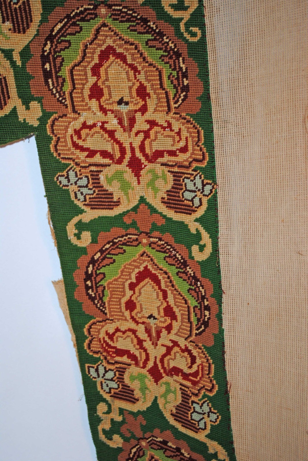 ANTIQUE NEEDLEPOINT TAPESTRY PORTIER FOR DOORWAY OR VALANCE FOR WINDOW