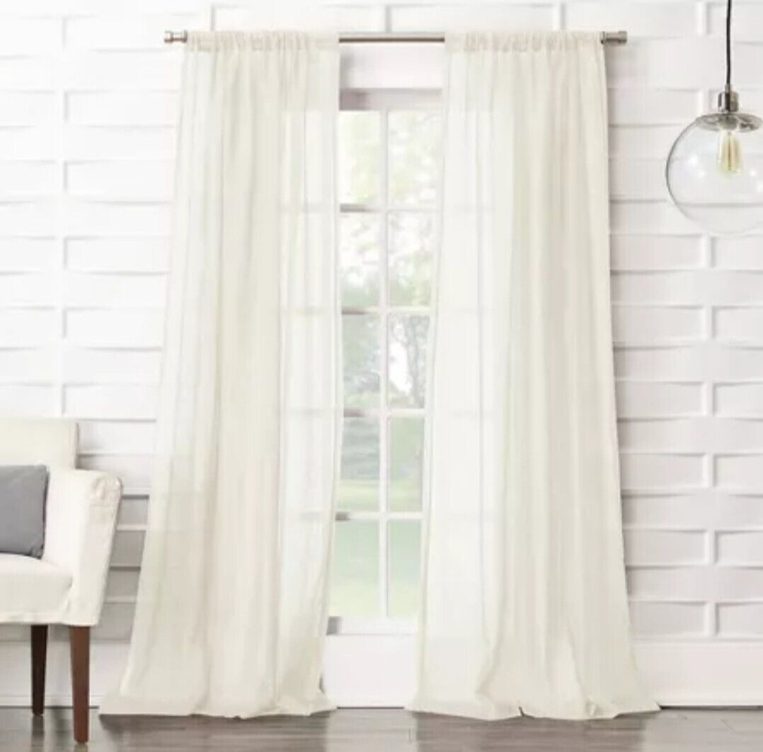 1 Pair 50 x 108 Sheer Avril Crushed Textured Curtain Panels Cream – No. 918