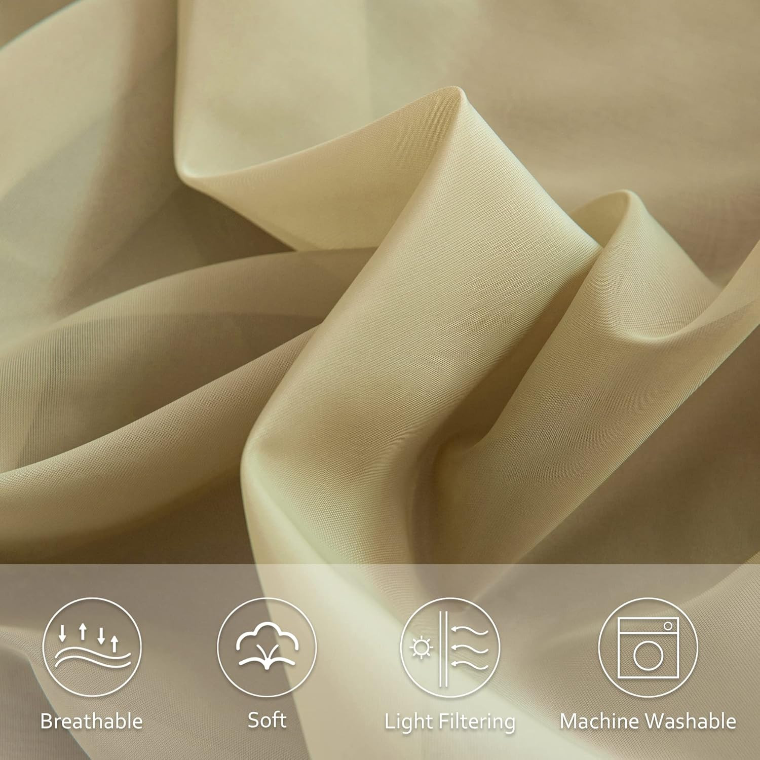 Light Brown Sheer Curtains with Tab Top Look Semi Taupe Tan Sheer Windows Panels