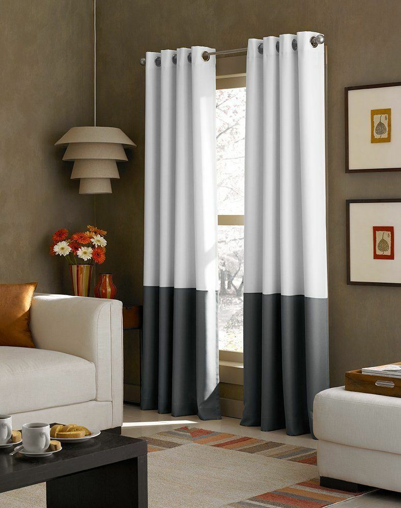 Set 2 Faux Silk White Gray Curtains Panels Drapes 63 84 95 108 120 inch Grommet
