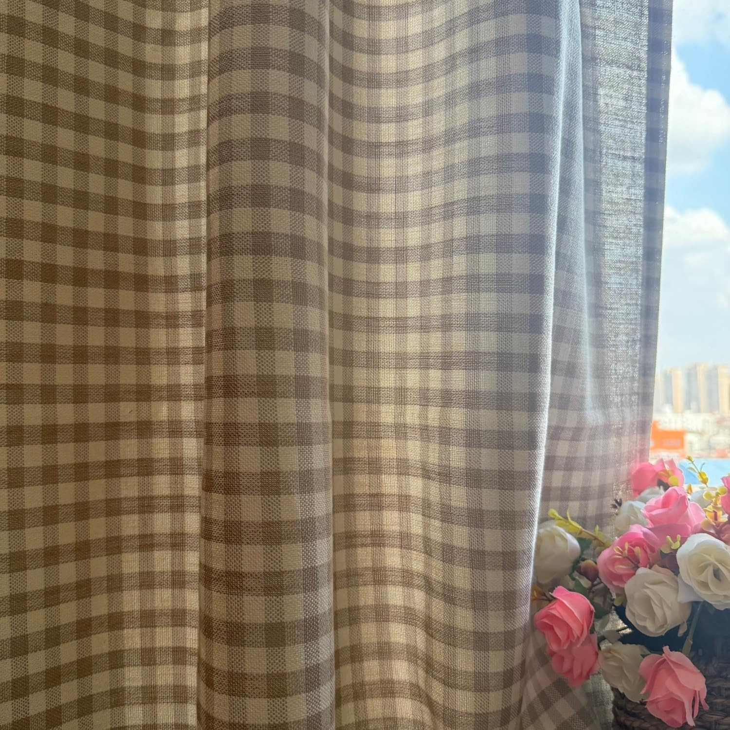 Farmhouse Gingham Curtain Panels 84″ Length, 2-Pack Cotton Linen Blend