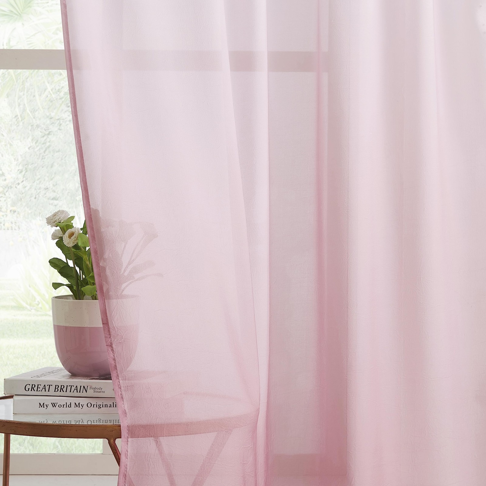 Ombre Chiffon Sheer Curtains Pink for Living Room Decor, Gradient Light Filte…