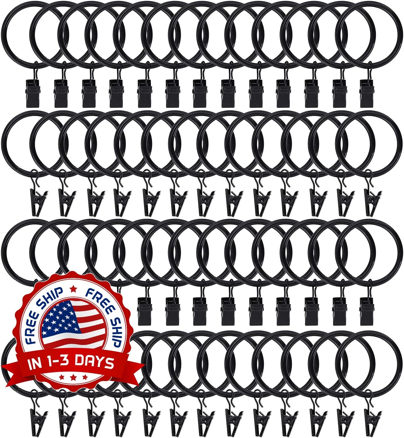 Paquete De 44 Anillos De Cortina De Metal Con Clips Ganchos Para Colgar Cortinas