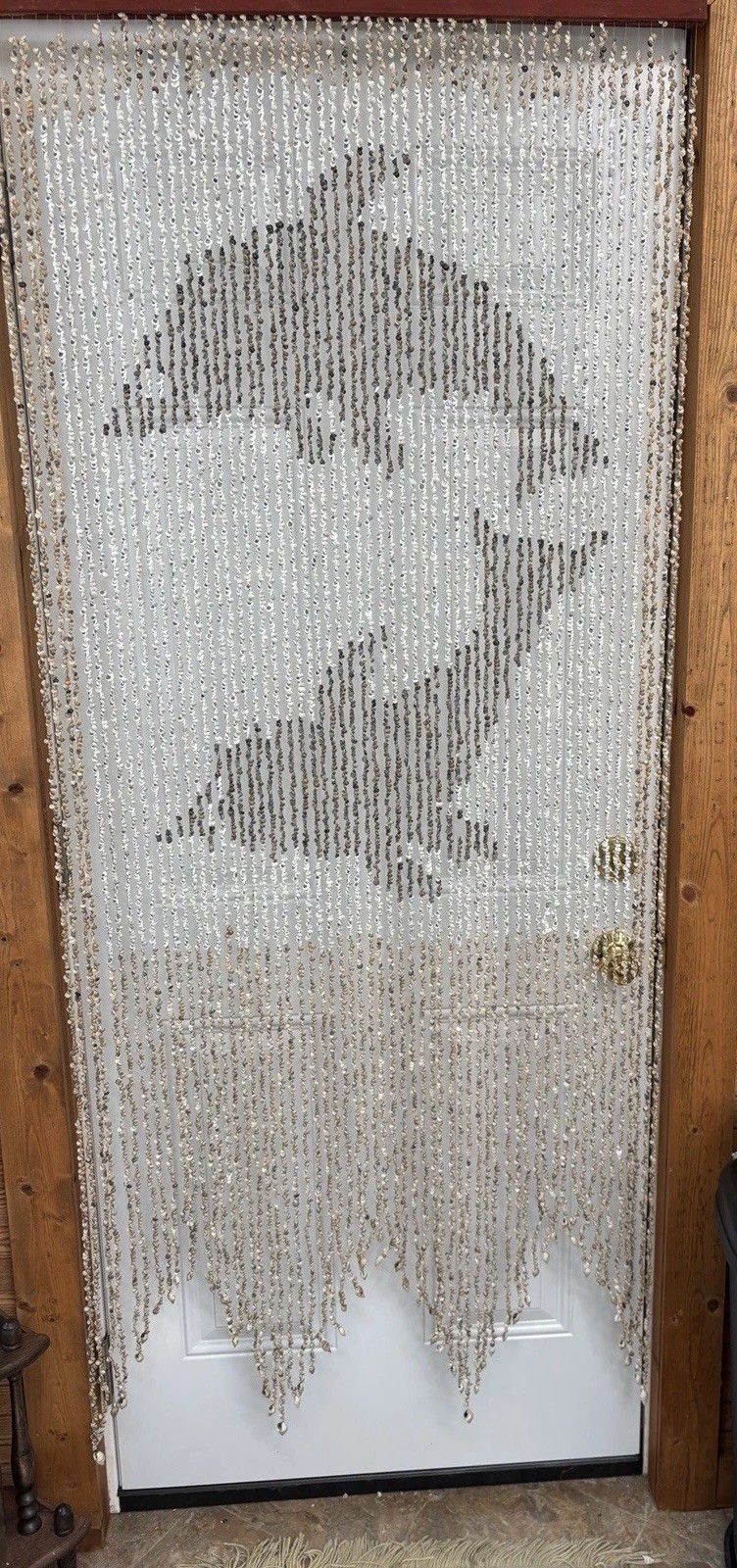 Vintage Boho Real Seashell Beaded 2 Sided Dolphin Design Doorway/Window Decor