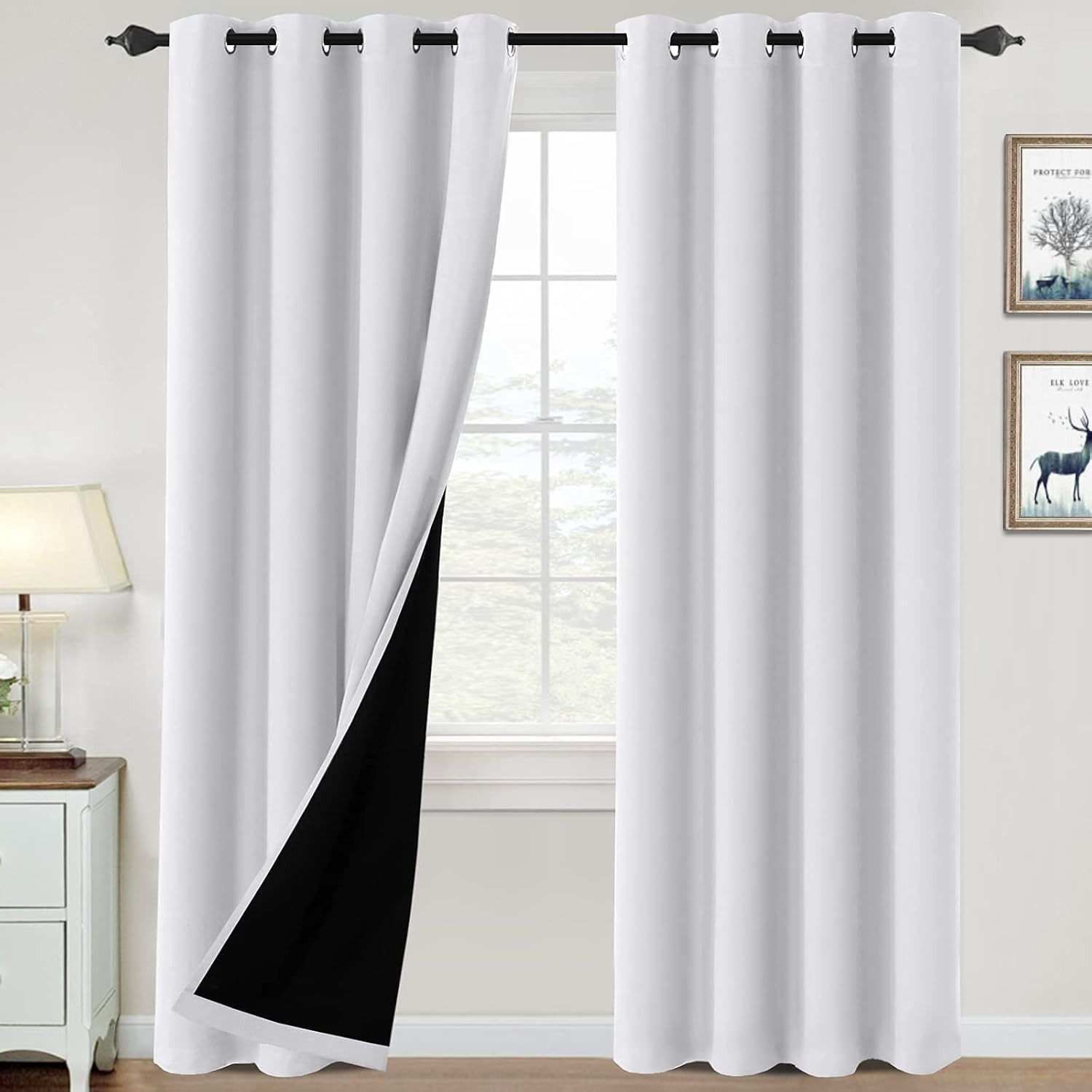 Off White & Pure White 100% Blackout Linen Curtain Panels, 2 Pack, 52×84