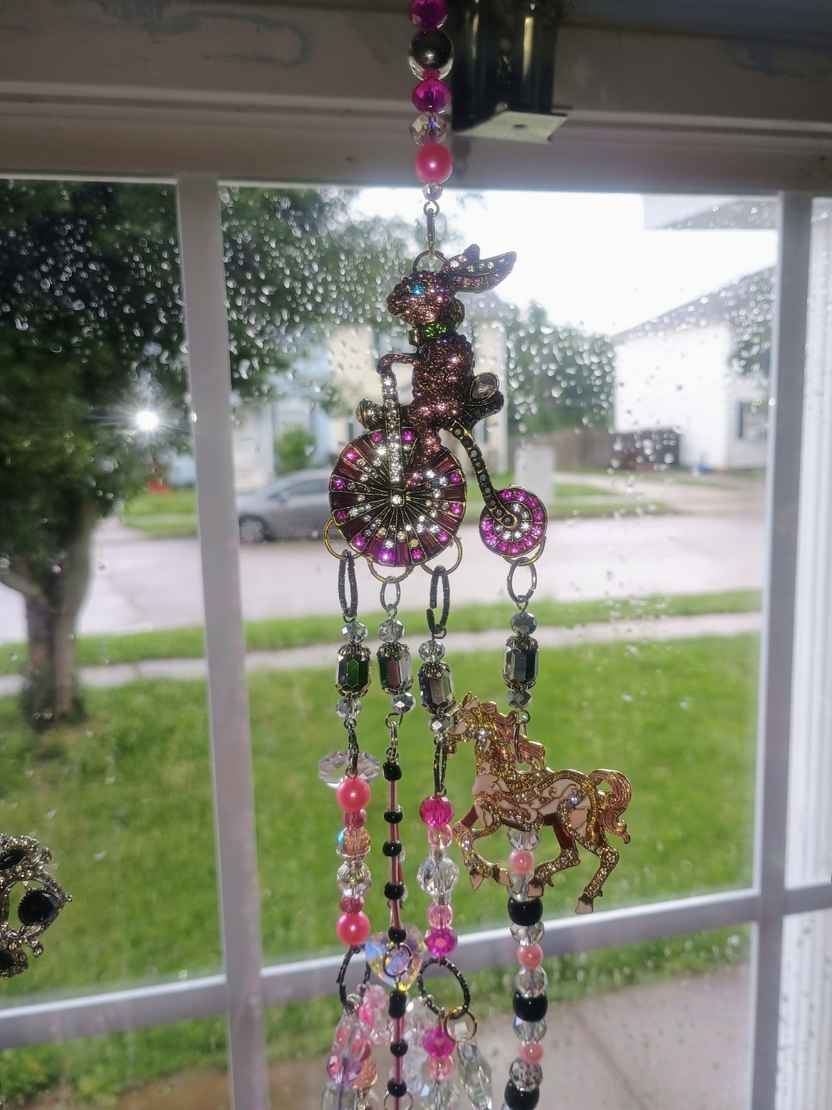 Bicycle Bunny Crystal Curtains With Charms, Set Of 7