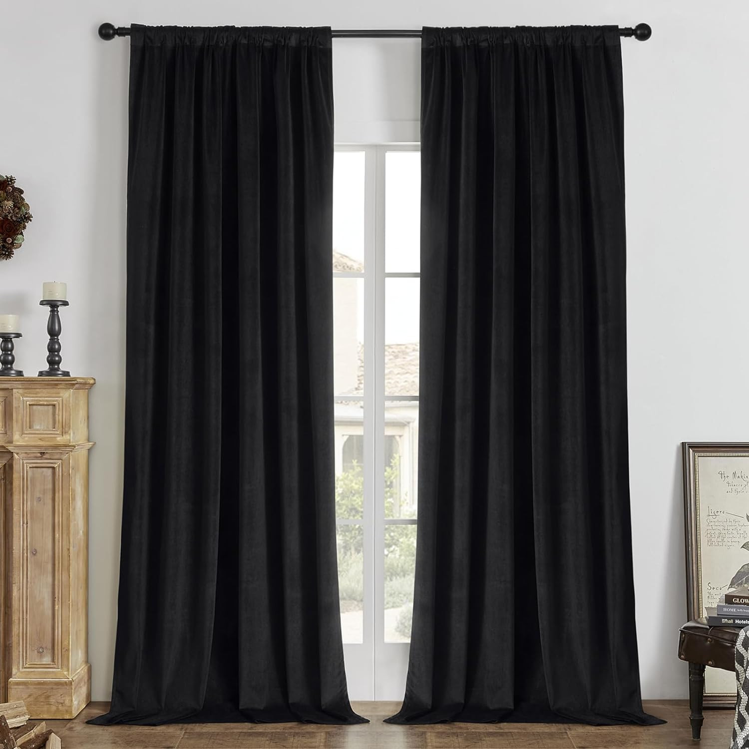 Luxury 100% Blackout Velvet Curtains 90″ Long, Thermal Insulated 2 Panels