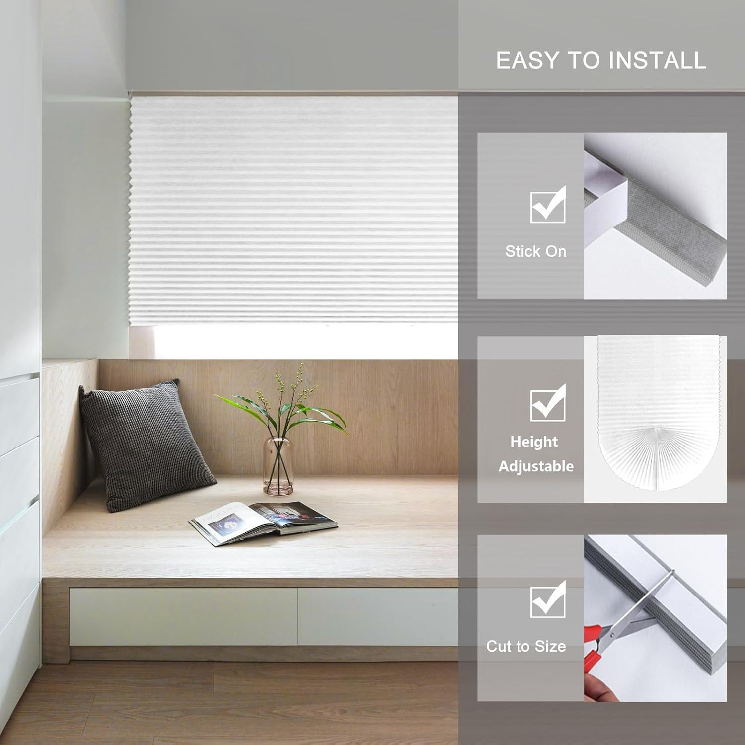 Paper Blinds Temporary Window Blinds Light Filtering No Drill Stick on Cut to Si