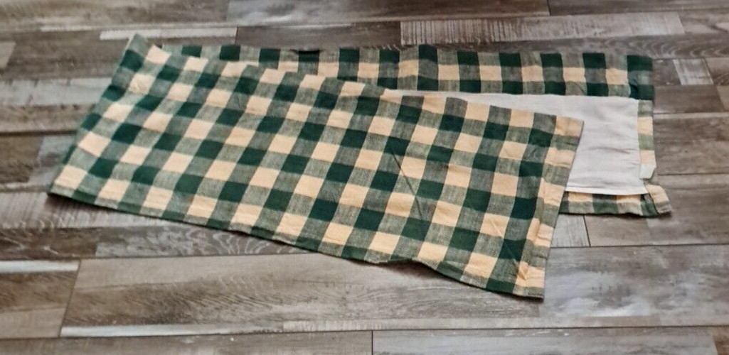 Curtain Valance Green Ivory Plaid Checked Lodge Cabin Country Farmhouse 65×14